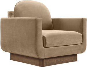 Meridian Furniture Diviento Sculptural Velvet Accent Chair with Walnut Base for Modern Living Room Comfort Beige 175Beige-C