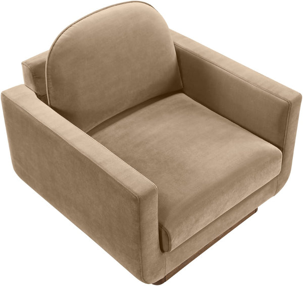 Meridian Furniture Diviento Sculptural Velvet Accent Chair with Walnut Base for Modern Living Room Comfort Beige 175Beige-C