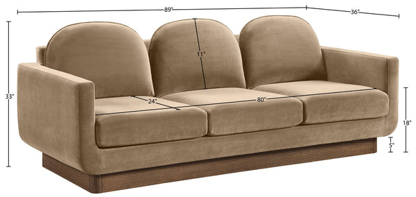 Meridian Furniture Diviento Sculptural Velvet Sofa with Walnut Base for Modern Contemporary Living Rooms Beige 175Beige-S