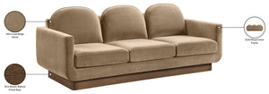 Meridian Furniture Diviento Sculptural Velvet Sofa with Walnut Base for Modern Contemporary Living Rooms Beige 175Beige-S