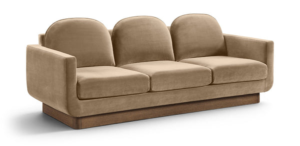 Meridian Furniture Diviento Sculptural Velvet Sofa with Walnut Base for Modern Contemporary Living Rooms Beige 175Beige-S