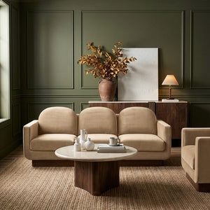 Meridian Furniture Diviento Sculptural Velvet Sofa with Walnut Base for Modern Contemporary Living Rooms Beige 175Beige-S