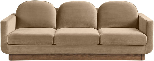 Meridian Furniture Diviento Sculptural Velvet Sofa with Walnut Base for Modern Contemporary Living Rooms Beige 175Beige-S