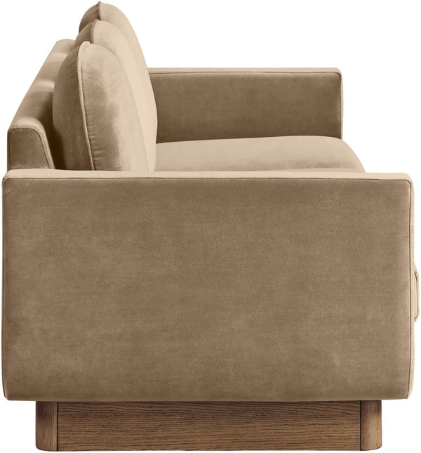 Meridian Furniture Diviento Sculptural Velvet Sofa with Walnut Base for Modern Contemporary Living Rooms Beige 175Beige-S