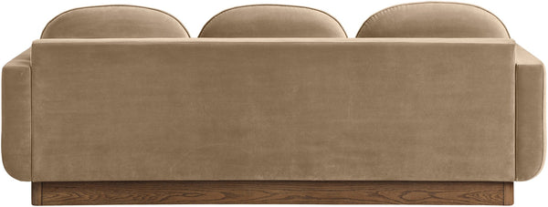 Meridian Furniture Diviento Sculptural Velvet Sofa with Walnut Base for Modern Contemporary Living Rooms Beige 175Beige-S
