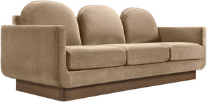 Meridian Furniture Diviento Sculptural Velvet Sofa with Walnut Base for Modern Contemporary Living Rooms Beige 175Beige-S