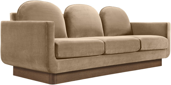 Meridian Furniture Diviento Sculptural Velvet Sofa with Walnut Base for Modern Contemporary Living Rooms Beige 175Beige-S