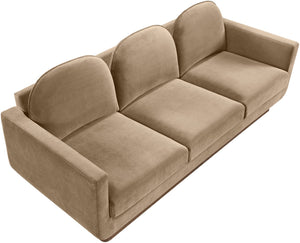 Meridian Furniture Diviento Sculptural Velvet Sofa with Walnut Base for Modern Contemporary Living Rooms Beige 175Beige-S