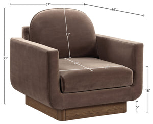 Meridian Furniture Diviento Sculptural Velvet Accent Chair with Walnut Base for Modern Living Room Comfort Brown 175Brown-C