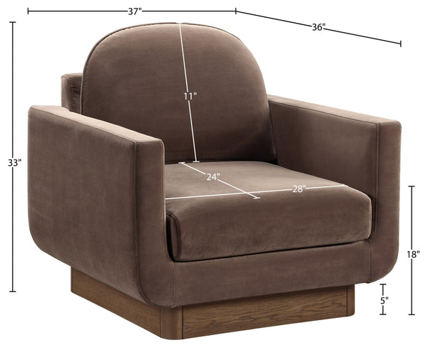 Meridian Furniture Diviento Sculptural Velvet Accent Chair with Walnut Base for Modern Living Room Comfort Brown 175Brown-C