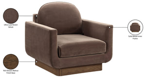 Meridian Furniture Diviento Sculptural Velvet Accent Chair with Walnut Base for Modern Living Room Comfort Brown 175Brown-C