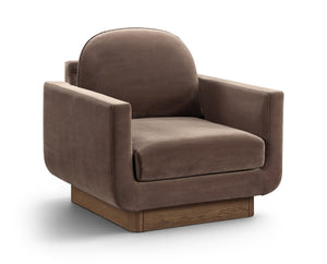Meridian Furniture Diviento Sculptural Velvet Accent Chair with Walnut Base for Modern Living Room Comfort Brown 175Brown-C