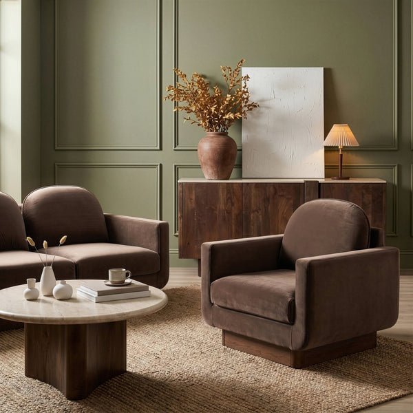 Meridian Furniture Diviento Sculptural Velvet Accent Chair with Walnut Base for Modern Living Room Comfort Brown 175Brown-C