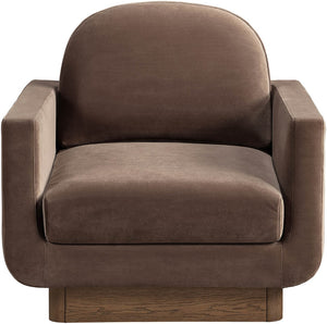 Meridian Furniture Diviento Sculptural Velvet Accent Chair with Walnut Base for Modern Living Room Comfort Brown 175Brown-C