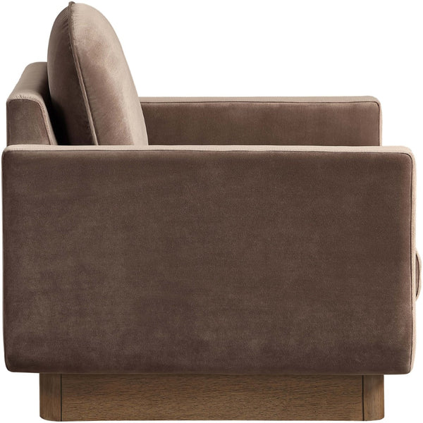Meridian Furniture Diviento Sculptural Velvet Accent Chair with Walnut Base for Modern Living Room Comfort Brown 175Brown-C