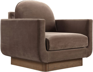 Meridian Furniture Diviento Sculptural Velvet Accent Chair with Walnut Base for Modern Living Room Comfort Brown 175Brown-C