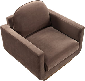 Meridian Furniture Diviento Sculptural Velvet Accent Chair with Walnut Base for Modern Living Room Comfort Brown 175Brown-C