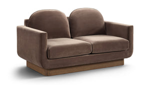 Meridian Furniture Diviento Sculptural Velvet Loveseat with Walnut Base for Stylish Modern Living Rooms Brown 175Brown-L