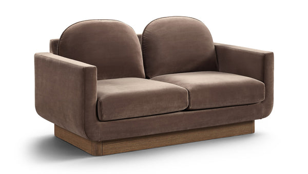 Meridian Furniture Diviento Sculptural Velvet Loveseat with Walnut Base for Stylish Modern Living Rooms Brown 175Brown-L