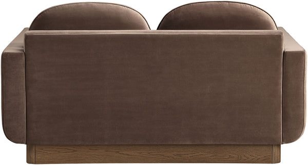 Meridian Furniture Diviento Sculptural Velvet Loveseat with Walnut Base for Stylish Modern Living Rooms Brown 175Brown-L