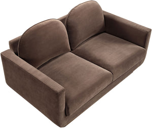 Meridian Furniture Diviento Sculptural Velvet Loveseat with Walnut Base for Stylish Modern Living Rooms Brown 175Brown-L