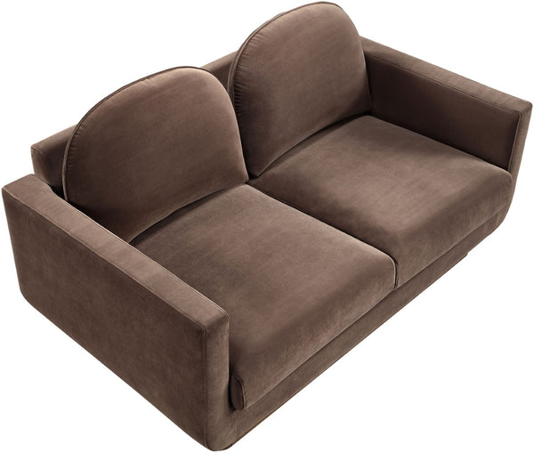 Meridian Furniture Diviento Sculptural Velvet Loveseat with Walnut Base for Stylish Modern Living Rooms Brown 175Brown-L