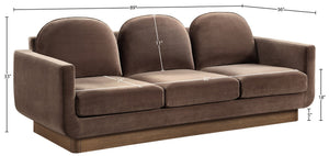 Meridian Furniture Diviento Sculptural Velvet Sofa with Walnut Base for Modern Contemporary Living Rooms Brown 175Brown-S