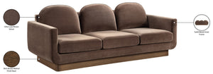 Meridian Furniture Diviento Sculptural Velvet Sofa with Walnut Base for Modern Contemporary Living Rooms Brown 175Brown-S