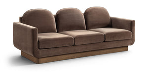 Meridian Furniture Diviento Sculptural Velvet Sofa with Walnut Base for Modern Contemporary Living Rooms Brown 175Brown-S