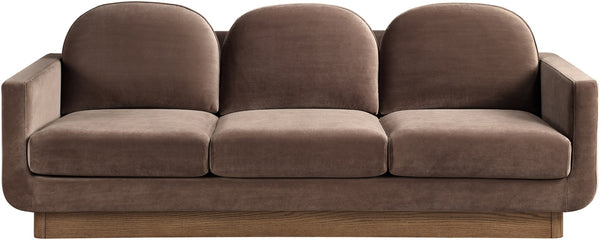 Meridian Furniture Diviento Sculptural Velvet Sofa with Walnut Base for Modern Contemporary Living Rooms Brown 175Brown-S