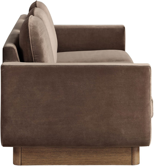 Meridian Furniture Diviento Sculptural Velvet Sofa with Walnut Base for Modern Contemporary Living Rooms Brown 175Brown-S