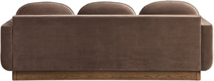 Meridian Furniture Diviento Sculptural Velvet Sofa with Walnut Base for Modern Contemporary Living Rooms Brown 175Brown-S