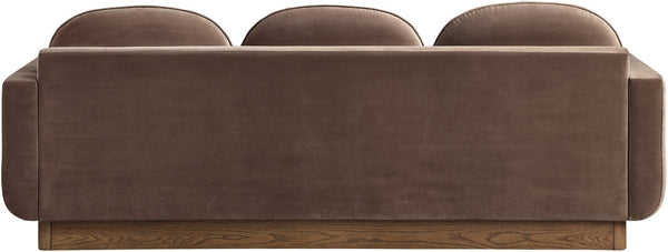 Meridian Furniture Diviento Sculptural Velvet Sofa with Walnut Base for Modern Contemporary Living Rooms Brown 175Brown-S