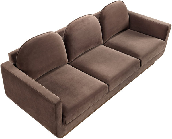 Meridian Furniture Diviento Sculptural Velvet Sofa with Walnut Base for Modern Contemporary Living Rooms Brown 175Brown-S