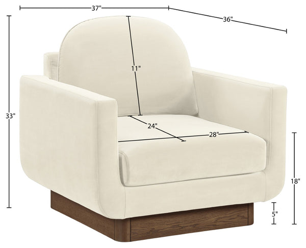 Meridian Furniture Diviento Sculptural Velvet Accent Chair with Walnut Base for Modern Living Room Comfort Cream 175Cream-C