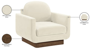 Meridian Furniture Diviento Sculptural Velvet Accent Chair with Walnut Base for Modern Living Room Comfort Cream 175Cream-C