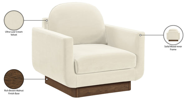 Meridian Furniture Diviento Sculptural Velvet Accent Chair with Walnut Base for Modern Living Room Comfort Cream 175Cream-C