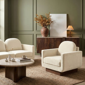 Meridian Furniture Diviento Sculptural Velvet Accent Chair with Walnut Base for Modern Living Room Comfort Cream 175Cream-C