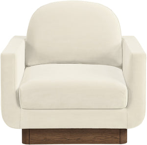 Meridian Furniture Diviento Sculptural Velvet Accent Chair with Walnut Base for Modern Living Room Comfort Cream 175Cream-C