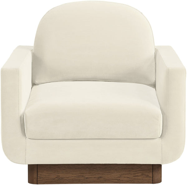 Meridian Furniture Diviento Sculptural Velvet Accent Chair with Walnut Base for Modern Living Room Comfort Cream 175Cream-C