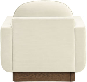 Meridian Furniture Diviento Sculptural Velvet Accent Chair with Walnut Base for Modern Living Room Comfort Cream 175Cream-C