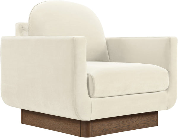 Meridian Furniture Diviento Sculptural Velvet Accent Chair with Walnut Base for Modern Living Room Comfort Cream 175Cream-C