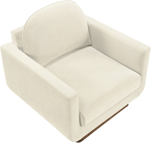Meridian Furniture Diviento Sculptural Velvet Accent Chair with Walnut Base for Modern Living Room Comfort Cream 175Cream-C
