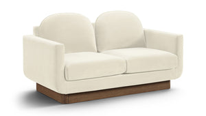 Meridian Furniture Diviento Sculptural Velvet Loveseat with Walnut Base for Stylish Modern Living Rooms Cream 175Cream-L