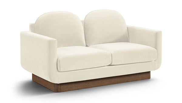 Meridian Furniture Diviento Sculptural Velvet Loveseat with Walnut Base for Stylish Modern Living Rooms Cream 175Cream-L