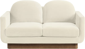 Meridian Furniture Diviento Sculptural Velvet Loveseat with Walnut Base for Stylish Modern Living Rooms Cream 175Cream-L