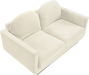 Meridian Furniture Diviento Sculptural Velvet Loveseat with Walnut Base for Stylish Modern Living Rooms Cream 175Cream-L