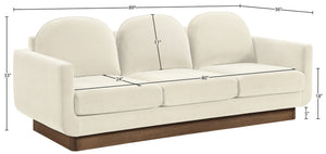 Meridian Furniture Diviento Sculptural Velvet Sofa with Walnut Base for Modern Contemporary Living Rooms Cream 175Cream-S