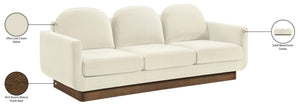 Meridian Furniture Diviento Sculptural Velvet Sofa with Walnut Base for Modern Contemporary Living Rooms Cream 175Cream-S