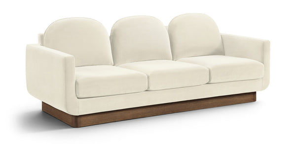 Meridian Furniture Diviento Sculptural Velvet Sofa with Walnut Base for Modern Contemporary Living Rooms Cream 175Cream-S